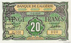 20 Francs Spécimen ALGÉRIE  1946 P.103s NEUF