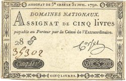 5 Livres FRANCE  1792 Ass.31a TTB