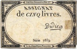 5 Livres FRANCE  1793 Ass.46a TB