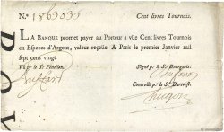 100 Livres Tournois typographié FRANCE  1720 Dor.26 TB à TTB