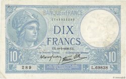 10 Francs MINERVE modifié FRANCE  1939 F.07.03 TTB