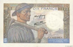 10 Francs MINEUR FRANCE  1942 F.08.03 TTB
