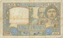 20 Francs TRAVAIL ET SCIENCE FRANCE  1940 F.12.02 B+