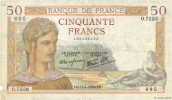 50 Francs CÉRÈS modifié FRANCE  1938 F.18.07 TB