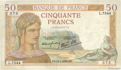 50 Francs CÉRÈS modifié FRANKREICH  1938 F.18.07 fVZ