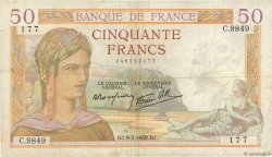 50 Francs CÉRÈS modifié FRANCE  1939 F.18.23 TB