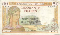 50 Francs CÉRÈS modifié FRANCE  1939 F.18.26 TB+