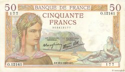 50 Francs CÉRÈS modifié FRANCE  1940 F.18.38 TTB+