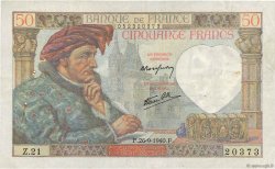50 Francs JACQUES CŒUR FRANCE  1940 F.19.03 TB+
