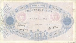 500 Francs BLEU ET ROSE modifié FRANCE  1939 F.31.49 TB