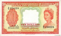 10 Dollars MALAISIE et BORNEO BRITANNIQUE  1953 P.03a TB