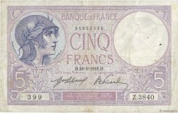 5 Francs FEMME CASQUÉE FRANCE  1918 F.03.02 TB