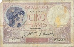 5 Francs FEMME CASQUÉE FRANCE  1924 F.03.08 B