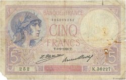 5 Francs FEMME CASQUÉE FRANCE  1928 F.03.12 B