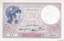 5 Francs FEMME CASQUÉE modifié FRANCE  1940 F.04.16 SPL+