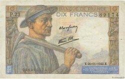 10 Francs MINEUR FRANCE  1942 F.08.06 TB+