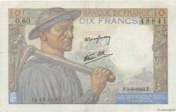 10 Francs MINEUR FRANCE  1943 F.08.09 TB