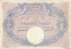 50 Francs BLEU ET ROSE FRANCE  1911 F.14.24 TB