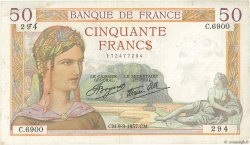 50 Francs CÉRÈS modifié FRANCE  1937 F.18.03 TB+