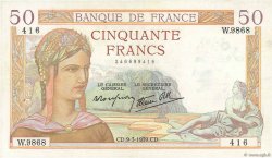 50 Francs CÉRÈS modifié FRANCE  1939 F.18.23 TTB+