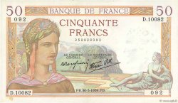 50 Francs CÉRÈS modifié FRANCE  1939 F.18.24 pr.SUP