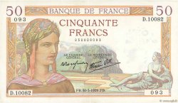 50 Francs CÉRÈS modifié FRANCE  1939 F.18.24 SUP