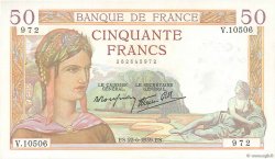 50 Francs CÉRÈS modifié FRANCE  1939 F.18.27 SUP+