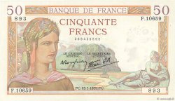 50 Francs CÉRÈS modifié FRANCE  1939 F.18.28 SUP+