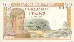 50 Francs CÉRÈS modifié FRANKREICH  1939 F.18.32 VZ+