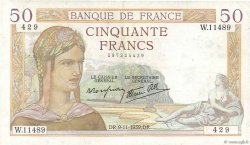 50 Francs CÉRÈS modifié FRANCE  1939 F.18.34 TB+