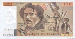 100 Francs DELACROIX imprimé en continu FRANCE  1991 F.69bis.04a