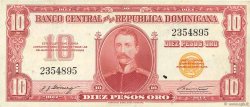 10 Peso Oro RÉPUBLIQUE DOMINICAINE  1962 P.093a VF