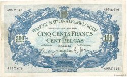 500 Francs - 100 Belgas BELGIQUE  1938 P.109 TB+