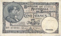 5 Francs BELGIQUE  1938 P.108a TB+
