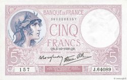 5 Francs FEMME CASQUÉE modifié FRANCIA  1939 F.04.11