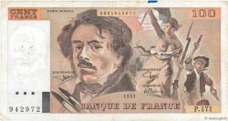 100 Francs DELACROIX imprimé en continu FRANCE  1991 F.69bis.03a2 TB