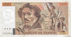 100 Francs DELACROIX imprimé en continu FRANCE  1991 F.69bis.04b TB