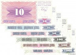 10 au 1000 Dinara BOSNIA-HERZEGOVINA  1992 P.010a-11a-12a-13a-14a-15a FDC
