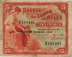 5 Francs CONGO BELGE  1942 P.13 pr.TB