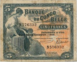 5 Francs BELGIAN CONGO  1943 P.13Ab