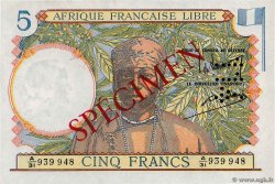 5 Francs Spécimen AFRIQUE ÉQUATORIALE FRANÇAISE Brazzaville 1941 P.06s pr.SPL