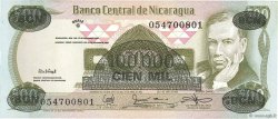 100000 Cordobas sur 500 Cordobas NICARAGUA  1987 P.149 pr.NEUF