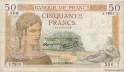 50 Francs CÉRÈS modifié FRANCE  1938 F.18.11