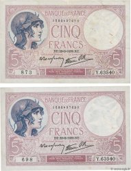 5 Francs FEMME CASQUÉE modifié Lot FRANCE  1939 F.04.10 VF