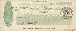 Francs FRANCE regionalism and miscellaneous Paris 1920 DOC.Chèque