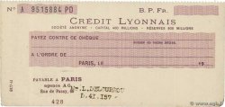 Francs FRANCE regionalism and miscellaneous Paris 1933 DOC.Chèque