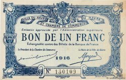 1 Franc FRANCE Regionalismus und verschiedenen Le Havre 1916 JP.068.15 fST