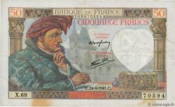 50 Francs JACQUES CŒUR FRANCE 1941 F.19.09 TTB