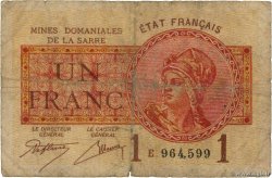 1 Franc MINES DOMANIALES DE LA SARRE FRANCIA  1919 VF.51.05