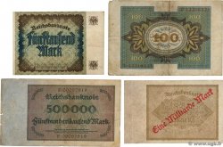 100, 5000, 500000 et 1 Milliard Mark Lot GERMANIA  1920 P.069b, P.081c, P.088a et P.113a B a MB